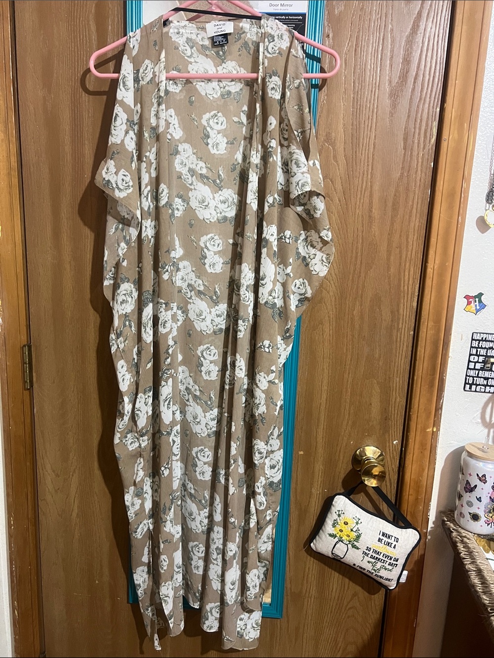 David and Young Taupe Floral Sheer Kimono